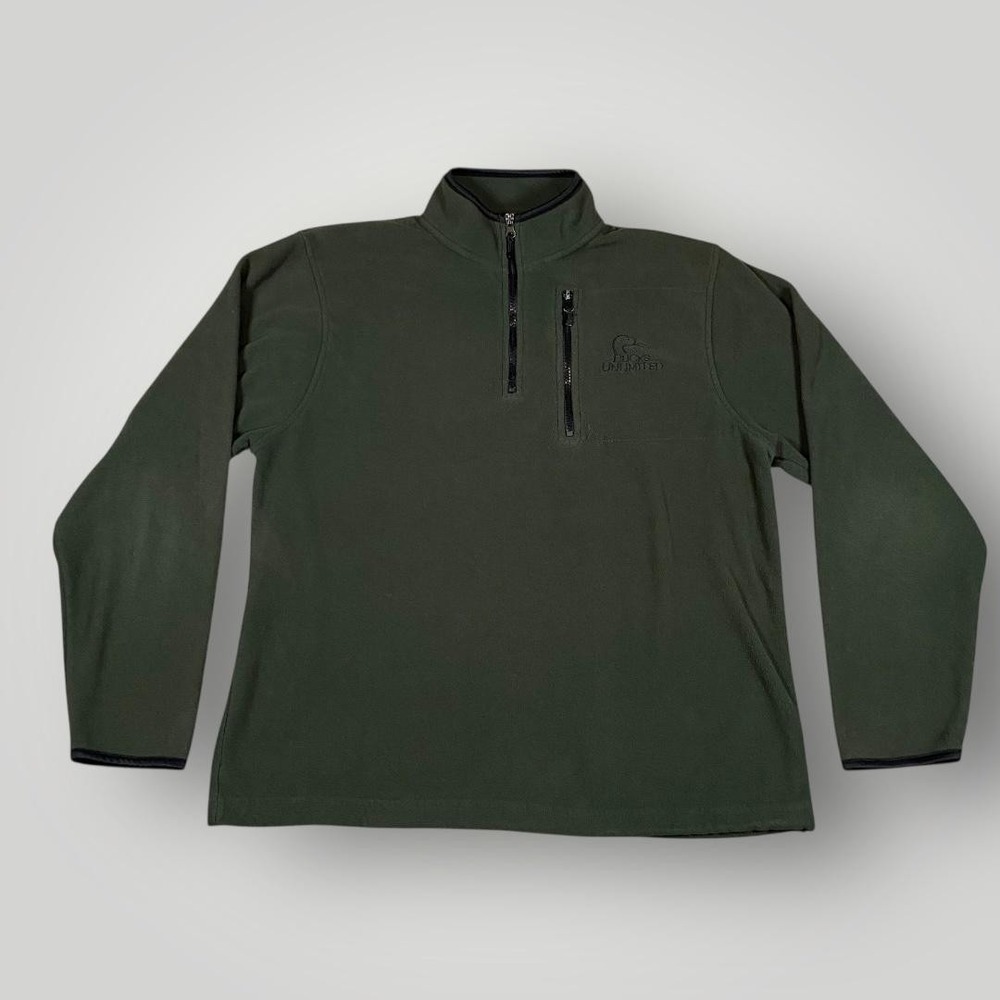 Ducks Unlimited Fleece Sweater Mens Large Green Quarter‎ Zip Pullover Hunting
